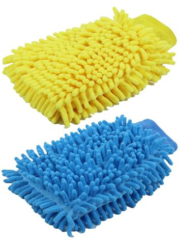 2 Pcs Microfibre Car Wash Mitt,Car Washing Gloves,Cleaning Products Accessories,Dual Surfaces To Eliminate Dirt/Bugs,Streak-Free Finish On Paintwork And Glass,Towel/Sponge/Cloth,For Cars/Motorcycle
