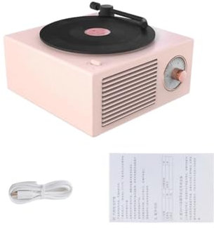 LIXSAZSE Turntable Multicolor Wireless Speaker Microphone Multi-Function Mini Sound Box USB Record Player Studio Desktop Shop, pink