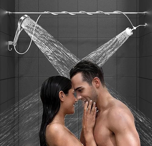 NAUXIU Cabezal de ducha doble para parejas: cabezales de ducha dobles de alta presión para dos personas, sistema de dos cabezales de ducha ajustables con 3 ajustes de flujo para baño de 2 personas