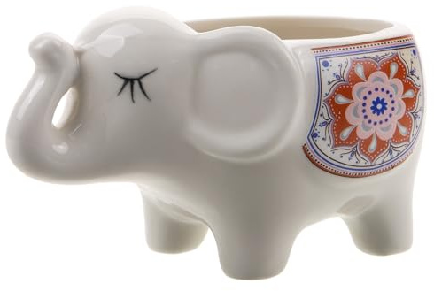 TOYANDONA Elephant Garden Planter Ceramic Flower Pot Animal Succulent Pot for Desktop Indoor Outdoor Decor White Porcelain Succulent Planter Without Plants