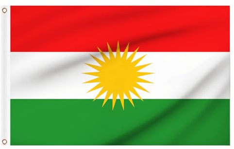 Grand drapeau kurde avec œillets en laiton pour l'école, la culture, les fêtes, l'intérieur et l'extérieur, les festivals, les événements, les célébrations, les décorations - 1,5 x 0,9 m