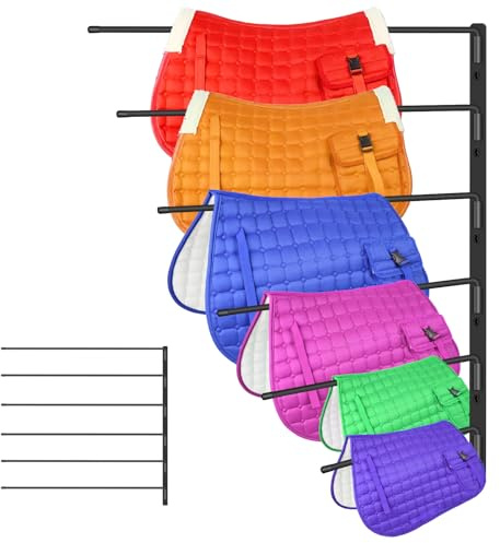 Zwinz Schabrackenständer, strapazierfähig, 180 Grad Schaukel, Wandmontage, Pferdedecken-Halter mit 6 gut verteilten, extra langen Regalarmen, Pferdedecken-Regal für verschiedene Accessoires