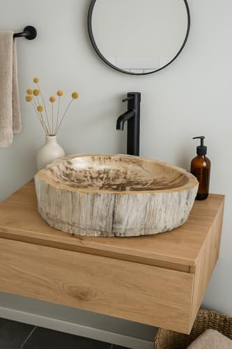 Marblechic - Lavabo en bois fossilisé indonésien - Évier en pierre fossile naturelle 60 x 40 x 15 cm