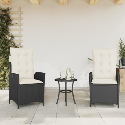 Frdhee Gartenstühle Hochlehner, Gartensessel mit Kissen 2 STK. Verstellbar Schwarz Poly Rattan Outdoor Lounge für Garten, Wohnzimmer, Hof, Terrasse und Balkon