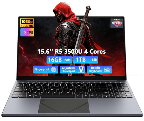 Breloom 2025 Gaming Laptop,15.6in Laptop Computer with AMD Ryzen 5 3500U Processor, 16GB DDR4, 512GB SSD, Win 11 PRO, Backlit Keyboard, HDMI Type-C (Deep Grey, 3500U, 16GB+1TB)