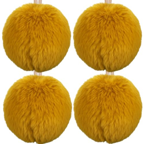 MIJOMA 4er Set Weihnachtskugeln 7 cm – Flauschige Christbaumkugeln aus Plüsch mit Satinband – weiche Deko-Kugeln für den Weihnachtsbaum – stilvolle Winterdeko (Currygold)