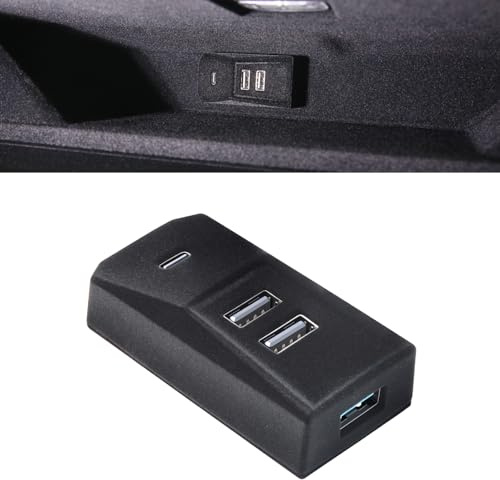 Ywooon USB Hub for Tesla Model Y Juniper 2025-2026 Model 3 Highland 2024-2025 Cybertruck, 4-in-1 Glovebox Docking Station Accessories for Dashcam Flash Drive Charging Data Transferring Game Music