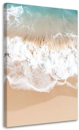 Feeby Wandbilder - Bilder Schlafzimmer - Strand Meer Wellen Natur beige - 60x90 1tlg - Wohnzimmer Bild Groß - Wohnungs - Foto Geschenk - Leinwand Wall Art - Wand Deko