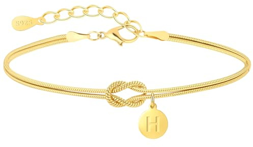 J.Fée Knoten Armband Damen Gold, Personalisiertes Armband Gold Schmuck Armbänder Damen Geschenke Für Frauen Geschenke Für Mama Buchstabe H