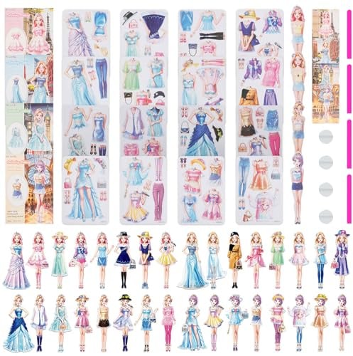 Guniata Magnetische Anziehpuppen,Prinzessinnen Anziehpuppe aus Papier,Entspannendes und Unterhaltsames Zuordnungsspiel für Mädchen von 4–10 Jahren (4 Stück)