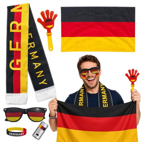 shallyong Kit Aficionado España Copa del Mundo, Fútbol Complementos Mundial, España Bandera+Bufanda+Gafa+Pulsera+Mano Aplaudidora+Pintura Facial, Aficionado Fútbol Española Set,Mundial Accesorios (X)