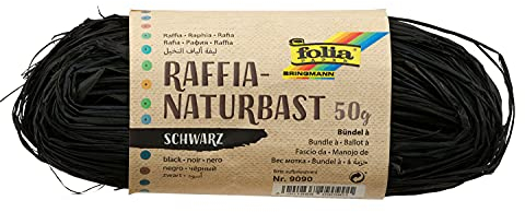 folia 9090 - Raffia Naturbast schwarz, 1 Bündel mit 50 g, Schnur aus natürlichem Strohgemisch, ideal zum Basteln, zur Dekoration oder für Gestecke, Sträuße und andere floristische Arbeiten