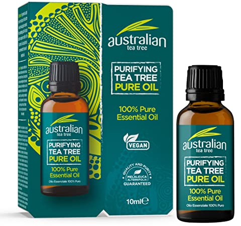 Australian Tea Tree Olio Puro all’Albero del Tè, Purificante, Vegano, Non testato sugli animali, Senza Parabeni e SLS, Olio Essenziale Puro al 100%, Naturale, 10ml