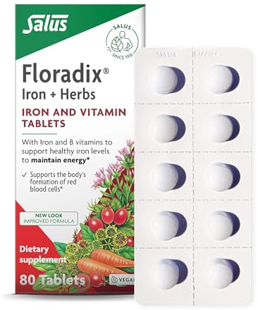 Floradix Iron Tablets Supplement, Vegetarian, Gluten-Free, 80 Tablets