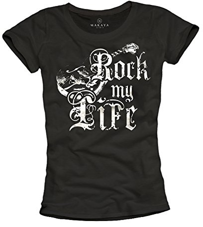 Vintage Rock Band T-Shirt für Damen Rock My Life Gitarre schwarz Größe S M L