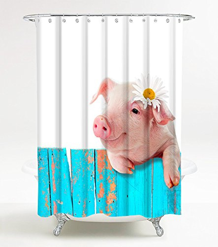 Sanilo Duschvorhang Schwein 180 x 200 cm, hochwertige Qualität, 100% Polyester, wasserdicht, Anti-Schimmel-Effekt, inkl. 12 Duschvorhangringe