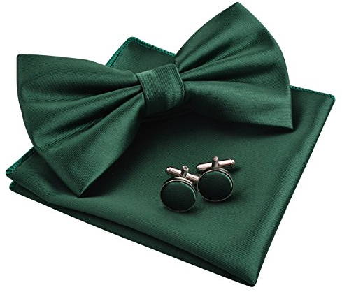 Alizeal Mens Tuxedo Bow Tie, Hanky and Cufflinks Set (Dark Green)(Size: One Size)