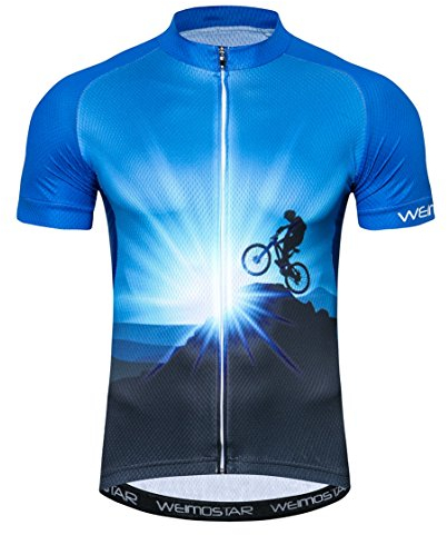 Weimostar Sportbekleidung Radtrikots Kurzarm Fahrradbekleidung Fahrrad top Männer MTB Jersey Atmungsaktive Sommer Blau Größe M