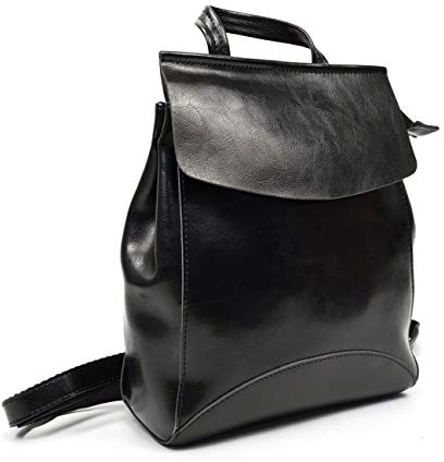 LUUFAN Vintage Leather Backpack Casual Rucksack Cabrio-Schultertasche für Frauen und Mädchen (S-Black,no buckle)