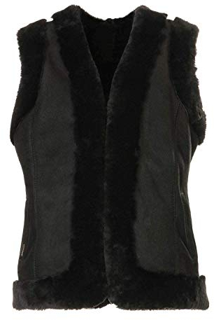 Hollert Damen Lammfellweste Heidi aus 100% Merino Schaffell Outdoor Weste Echtleder Veloursleder Winter warm ärmellose Jacke Größe XXL, Farbe Schwarz