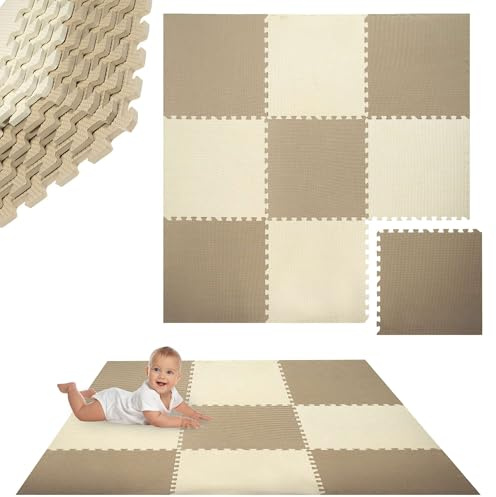 Humbi alfombrilla de Puzzle de espuma eva para bebés y niños alfombrilla de aprendizaje temprano 60 x 60 x 1 cm 9 piezas crema, beige