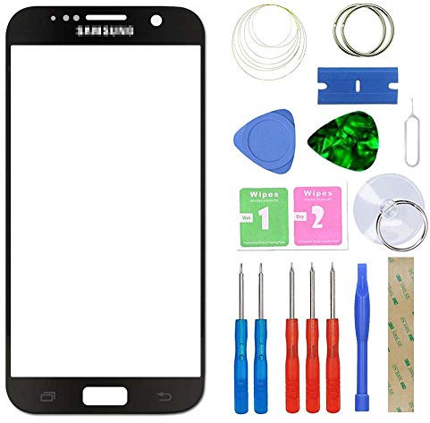 MovTEK Frontglas für Samsung Galaxy S7 G930 Serie Displayglas Ersatz Glas Reparatur Set mit Werkzeug (Schwarz)
