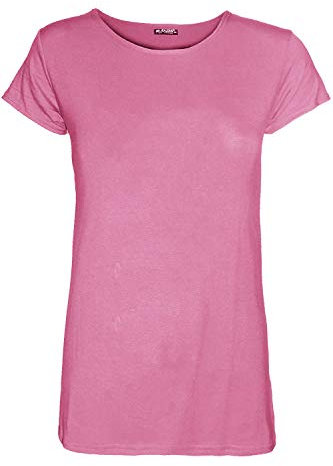 Fashion Star Women Ladies Cap Sleeve Plain Round Neck Basic Jersey Tee T-Shirt Top Sizes 8-22 (16-18, Rose)