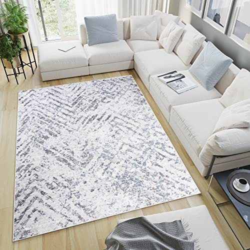 TAPISO Sky Teppich Kurzflor Modern Beige Grau Streifen Zig Zag Meliert Design Wohnzimmer Schlafzimmer 3D Effekt ÖKOTEX 250 x 350 cm