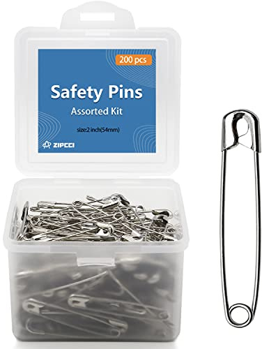 ZIPCCI 2 inch Safety Pins, 200Pcs Large Safety Pins Heavy Duty, Steel Wire