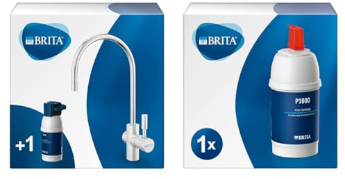 BRITA P1000 Robinet avec Filtre à Eau Intégré, Système compact de filtration de l'eau, 1200 litres, (anciennement OnLine Active Plus) & P1000 Cartouche Filtrante pour On Line Active Plus - Pack 1