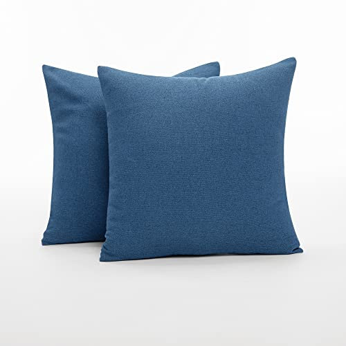 Deconovo Kissenbezug Leinen Optik Kissenhülle Kissenbezüge mit Verstecktem Reißverschluss Sofa Zierkissenhülle, 40x40 cm, Blau, 2er Set