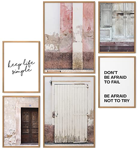 Papierschmiede® Mood Poster Set Rustic Doors, Bilder Set mit Rahmen (Farbe wählbar) Wohnzimmer Deko Modern, 2x A3 & 4x A4, decoration boho style Tür Mauer Vintage Rot Braun