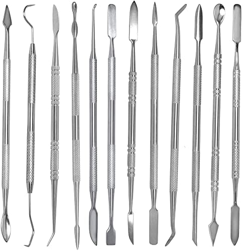 MMOBIEL 12 Stück Edelstahl Wachsschnitzerei Set Wachsschnitzer Stemmeisen Werkzeuge Doppelendige Polymer Scar SFX Makeup Tonwerkzeuge Obst Schnitzen - Kürbis - Melone Schnitzen - Zahnwerkzeuge