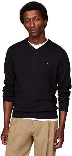 Tommy Hilfiger Herren Pullover V-Neck Regular Fit, Schwarz (Black), 3XL