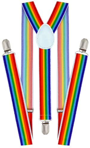 Dibi Verstellbare Y-Hosenträger für Männer, Frauen, Jugendliche und Jungen, Hosenträger mit starken Clips, Regenbogen, Adjustable
