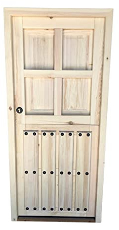 PUERTA RÚSTICA DE ENTRADA CON VENTANA 4V DE MADERA MACIZA (HOJA SIN PARTIR, APERTURA DERECHAS)