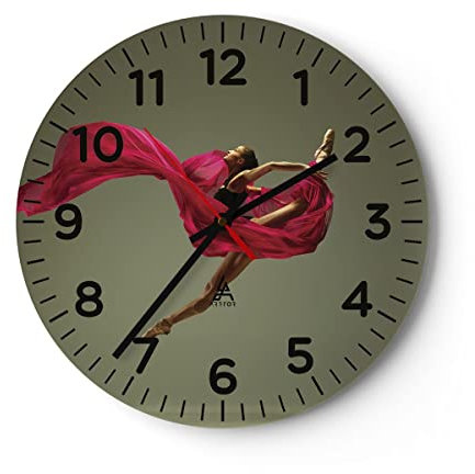 Modern Wanduhr Tänzer Ballett Künstler 40x40cm Rund Groß Wand Uhr Glas Analog Zimmeruhren Küche Büro Wohnzimmer Glasuhr Wall Clock Dekoration Design Wanddekoration Küchenuhr C4AR40x40-5037