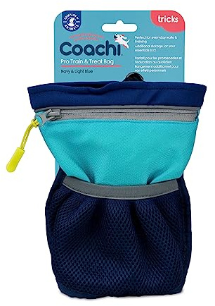 Coachi Pro Train & Treat Bag | Navy & Light Blue | Extra Large Storage, Secure Attachment Options, Zipped Pocket, Magnetic Closure. Suitable for Dog Walking & Training