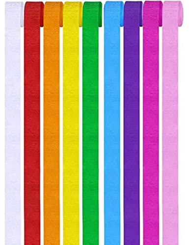 9 Rolls Crepe Paper Craft Streamers Hanging Rainbow Crepe Paper Streamers Red Orange Yellow Green Blue Purple Pink White CrepePaper Roll StreamerCurtain Backdrop Hanging Tassels Festival Party Decor