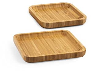 H&H Set 2 Piatti in Bambu' Quadrati, 12/15cm, Antipasto, Vassoi