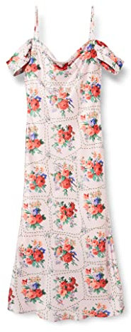 Hope & Ivy Womens The Valetta Cowl Front Satin Midi with Cami Strap and Pleated Bardot Sleeve Special Occasion Dress, Pink, 12 UK