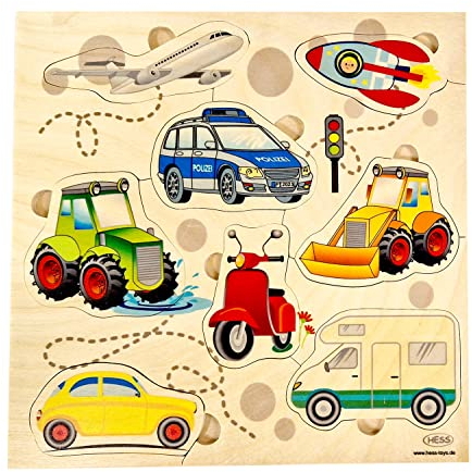 Hess Holzspielzeug 14971 - Puzzle aus Holz, Motiv Fahrzeuge, handgefertigt, für Kinder ab 3 Jahren