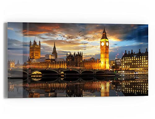 DEQORI Glasbild Echtglas | Motiv Londoner Abendkulisse | horizontal einteilig 60x30 cm | schöne Dekoration | Wandbild für Wohnzimmer, Schlafzimmer, Flur & Küche | moderne Wanddeko
