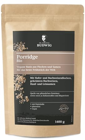 Dr. Budwig Bio Porridge ohne Zucker (1400g) | Vegan - glutenfrei - reich an Ballaststoffen, Magnesium & Vitamin B1 - Protein Müsli fürs gesunde Frühstück
