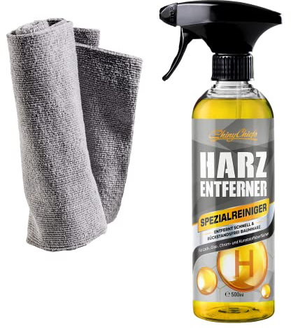 ShinyChiefs HARZENTFERNER Set Auto - Schnell wirkender Harzentferner Autolack - Entfernt effektiv Baumharz, Vogelkot, Teer & Wachse von Allen Oberflächen - Harz-Entferner für Auto & Tuch, 500ml