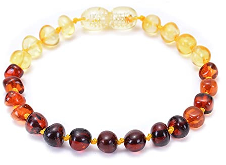 BCughia Edelstein Armband Perlen, Punk Armband Bunt Rundschliff Bernstein Bead Kette Bernsteinarmband Schmuck Geschenk für Herren und Damen 15cmx8mm