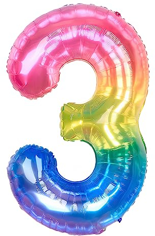 Ponmoo 40 Zoll Foil Luftballon Zahl 3 Neon Regenbogen (101cm), Helium oder Luft, Riesige Folienballons Nummer 0-100, Große Ballons für Hochzeitstag und Geburtstagsparty Ballon Dekoration