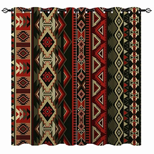 YUANZU Ethnische Vorhänge Geometrisches Navajo Design Ösen Gardinen mit Blickdichte Thermo Vorhang Kälteschutz Blackout Curtain Wohnzimmer Schlafzimmer Verdunkelung Fenster, 2 Stück, H 220 x B 140 cm
