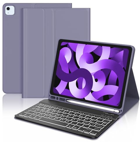JADEMALL Custodia con Tastiera per iPad Air 5 Generazione 2022 - iPad Air 4 10.9 Tastiera, Italiana QWERTY Tastiera Retroilluminata Magnetica Bluetooth Staccabile per iPad Air 5/4 Generazione, Viola