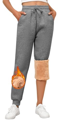 RITOSTA Jogginghose Damen Baumwolle Warm Winter Jogginghose Gefütterte Thermo Fleece Sporthose Lang Freizeithose mit Kordelzug Taschen Bequeme Sweathose
